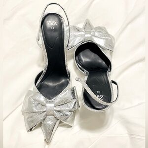 Zara silver bow shoes. Size 8. Wore once. Perfect condition
